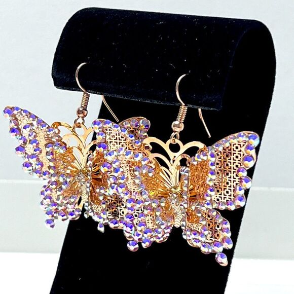 14K Gold-Filled and Swarovski Crystal Butterfly Earrings - Picture 1 of 5